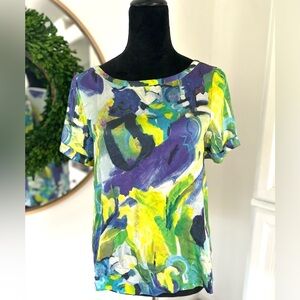 Kate Spade New York 100% Silk Watercolor Short Sleeve Blouse – Size Small